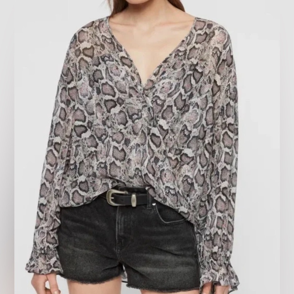 All Saints Snakeskin Penny Misra Wrap Blouse - Size S